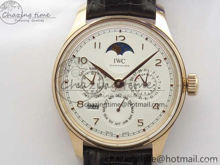 MIROTIME 0218 Compact Portugieser Perpetual Calendar IW503302 RG V9F 1:1 Best Edition White Dial on Brown Leather Strap A 7113